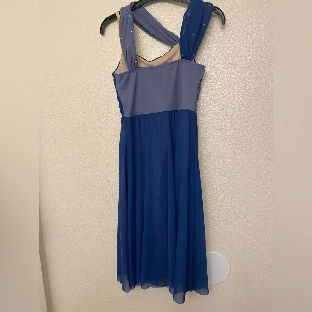 WEISSMAN Dance Costume custom solo blue  Two Color Asymmetrical Dress D11097 LC